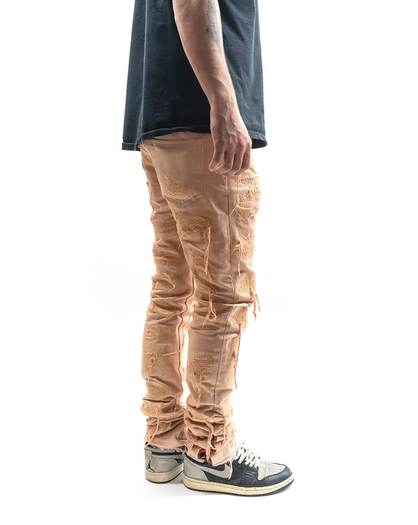 Distressed Peach Denim